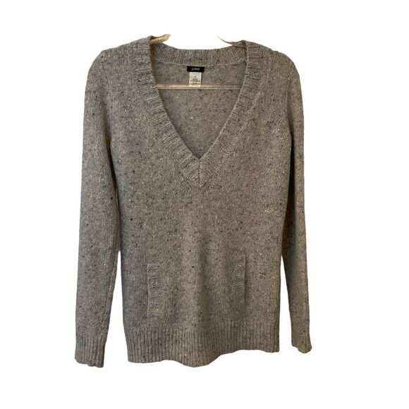 J Crew Womens Sweater Gray Deep V Neck Long Sleeve Pullover Wool Mohair, Size XS - Picture 1 of 8